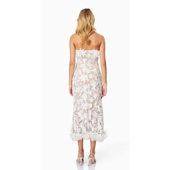 Elliatt Valentina Strapless Floral Dress Size Small White Bridal Midi